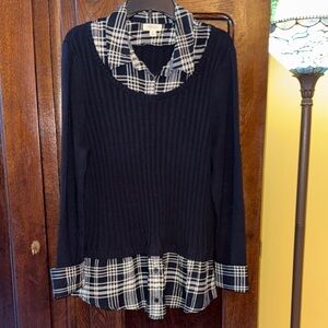 Style & Co Black Twofer Sweater with Plaid Shirt Accents